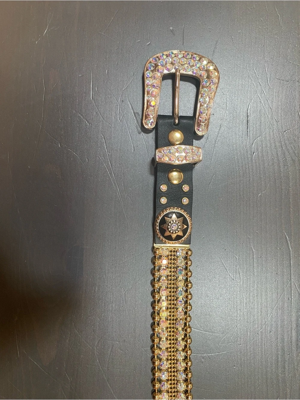 Christine Alexander Rhinestone Crystal Western Belt Black Gold M Medium